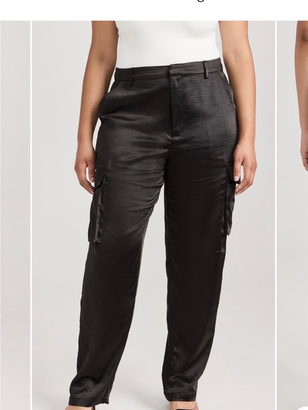 Good American Black Satin Cargo Pants  Sz 6/28